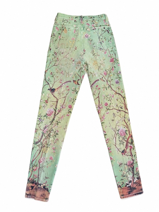 Roberto Cavalli Pants - Roberto Cavalli Made in Italy Floral Bird Print Skinny Jeans Mint Green Women’s